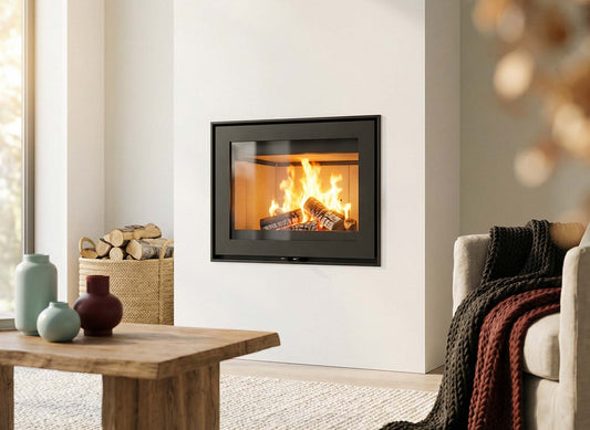 Wanders WAN-2060 Front inzet in moderne woonkamer met brandend houtvuur