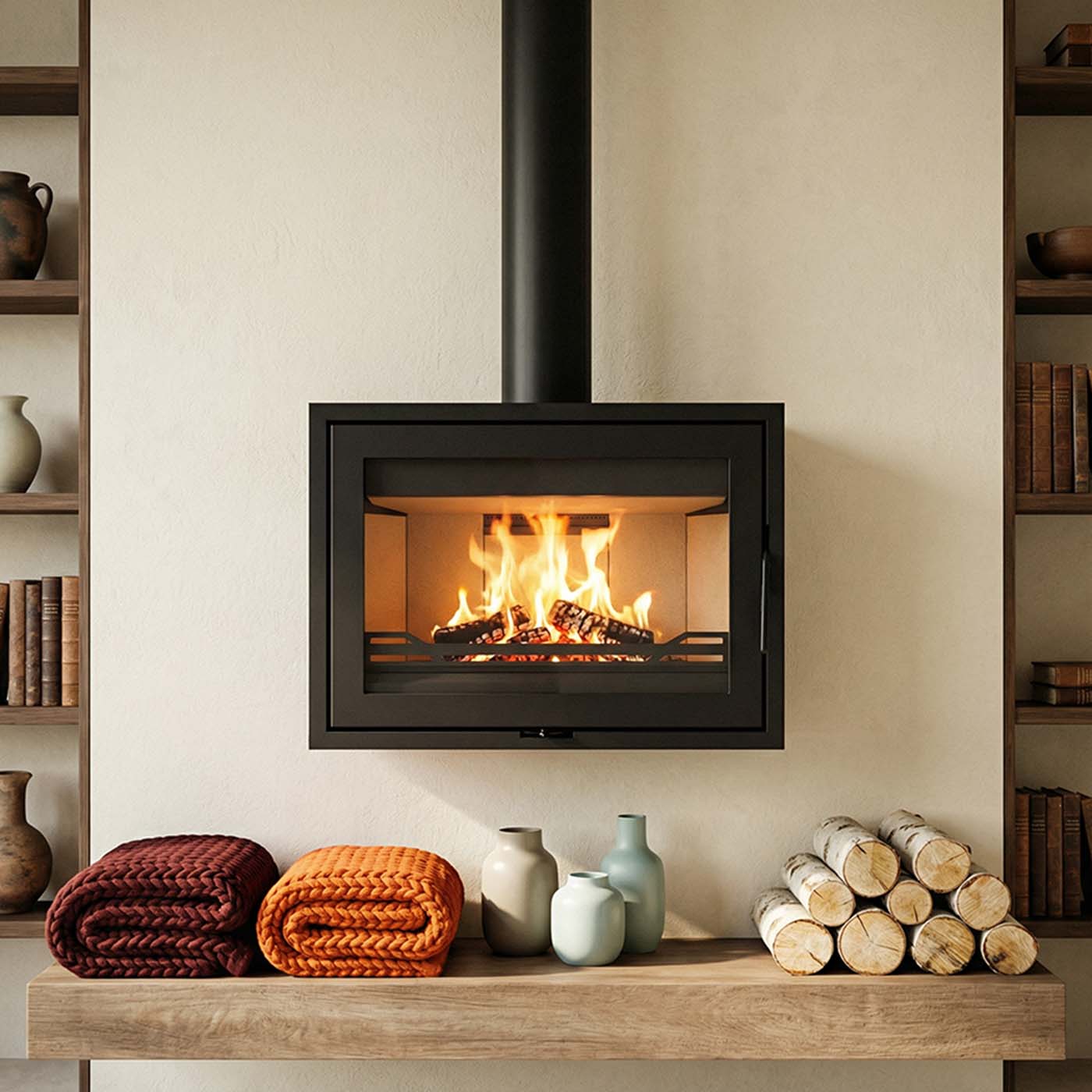 Wanders WAN-2075 Black Edition Low hangende haard in moderne woonkamer
