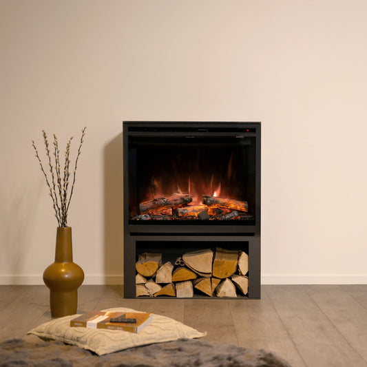 Wanders Redstone 30'' Black Edition High haard met vlambeeld in een woonkamer