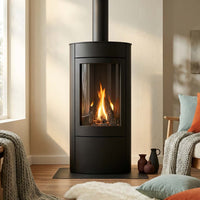 Wanders Tali XL gaskachel in moderne woonkamer met brandend vuur