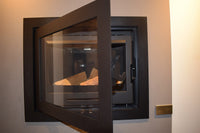 Wanders WAN-2060 Front inzet met geopende glazen deur en brandhout