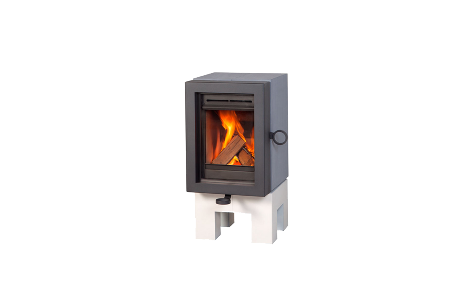 Wanders Oak Concrete houtkachel met brandend vuur op witte achtergrond