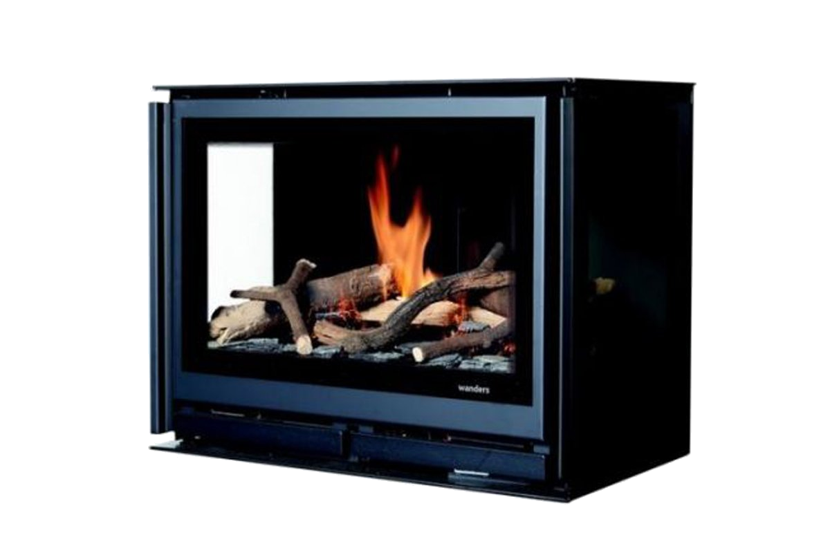 Wanders Square 60 driezijdig inzet gashaard met brandend hout