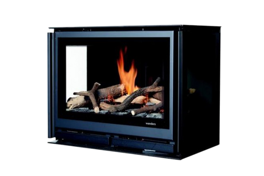 Wanders Square 60 driezijdig inzet gashaard met brandend hout