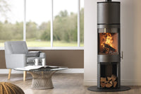 Charlton & Jenrick Purevision vrijstaand rond model hoog open houtvak met brandend vuur