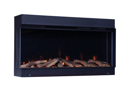 Element4 Elite 100 E Supreme in zwarte inbouwhaard met vlammen en houtblokken