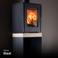 Trimline Fires Woody Loft houtkachel met brandend vuur, staaloptie