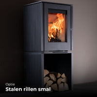 Trimline Fires Woody Loft met stalen smalle ribbels en houtvak, brandend